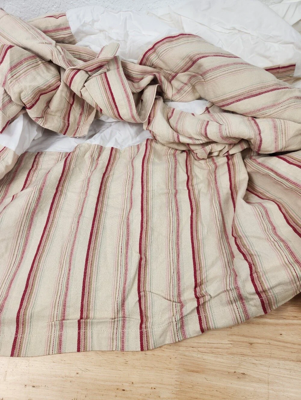 Pottery Barn Queen Bed Skirt Linen Blend Farmhouse Stripe French Country Cottage